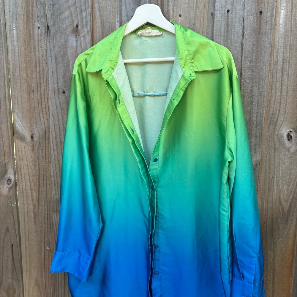 Gradient Green and Blue Button Down Shirt